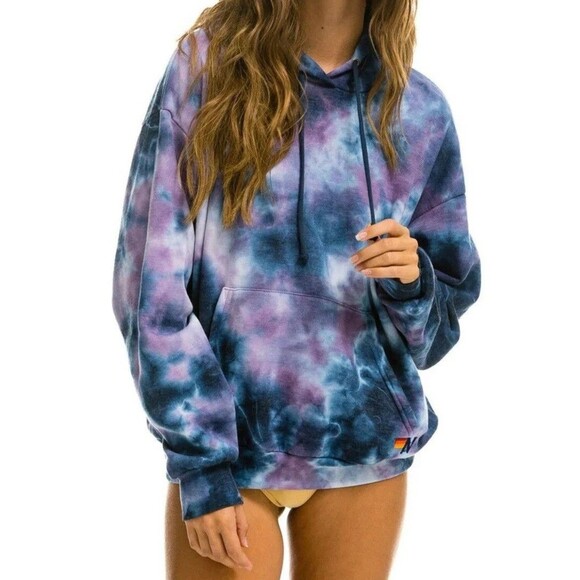 Aviator Nation Tops - Aviator Nation Tie Dye Hoodie Hooded Sweatshirt Blue Purple Kangaroo pocket L